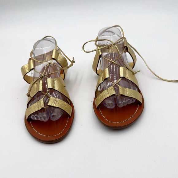 Kate Spade New York Suno Metallic gold Laces Up Gladiator Ankle Flat Sandal 8.5 - Picture 1 of 8